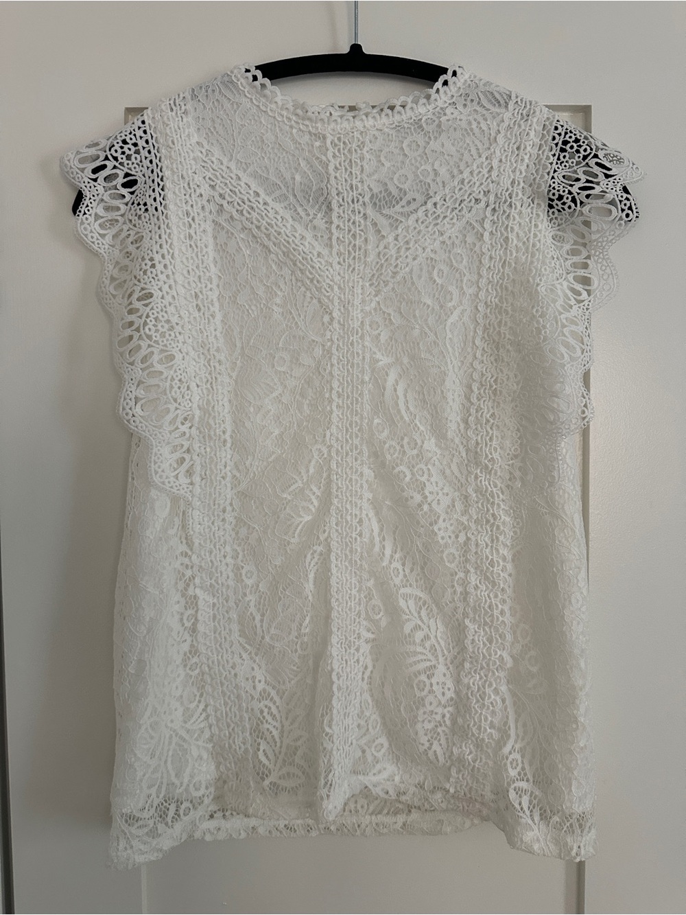 Cable & Gauge White Lace Cap-Sleeve Blouse